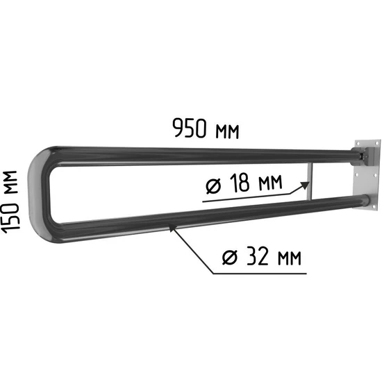 Поручень с настенным креплением откидного типа по ГОСТ для туалета для инвалидов с габаритами