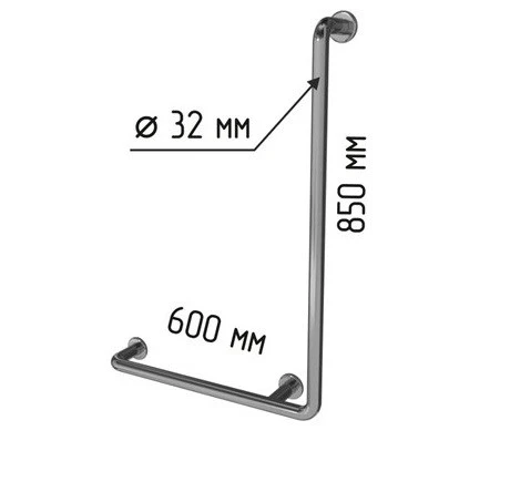Поручень L-образный настенный с габаритами правый