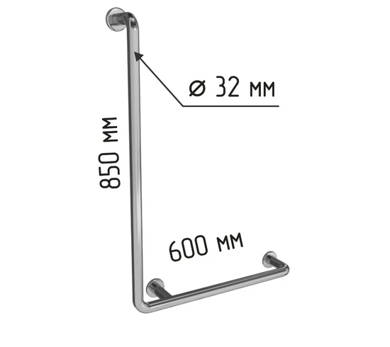 Поручень настенный L-образный с габаритами