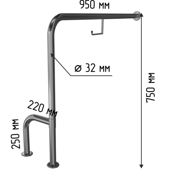 Поручень h-образный для туалета для инвалидов с габаритами