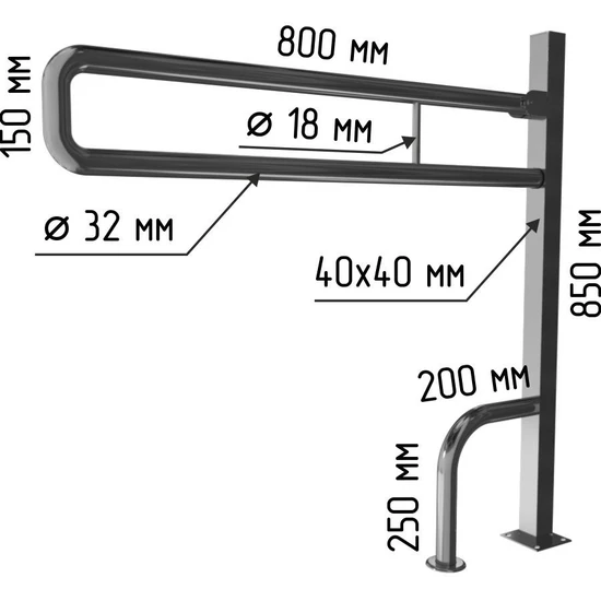 Поручень на стойке откидной по ГОСТ с габаритами
