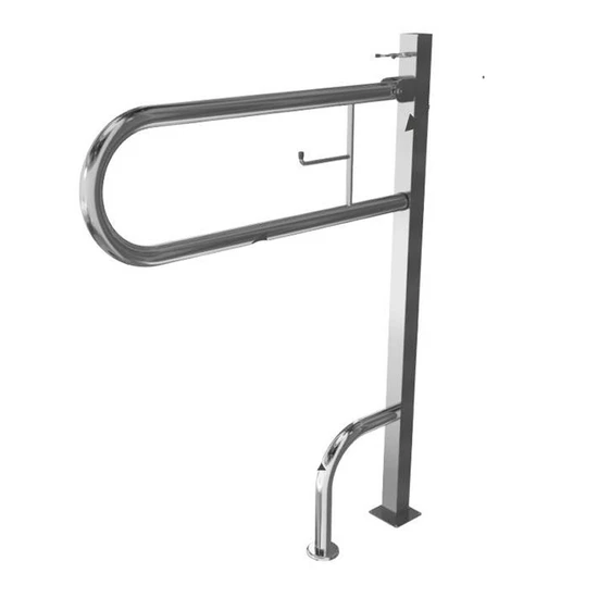 Поручень Р-образный откидной с бумагодержателем для туалета для инвалидов