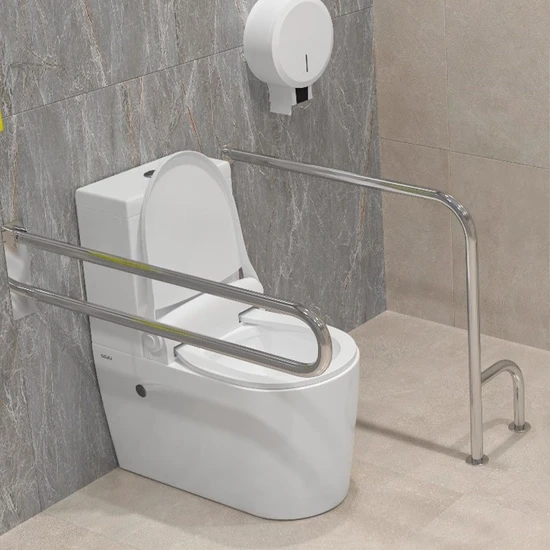 Унитаз для инвалидов с двумя поручнями с диспенсером для бумаги