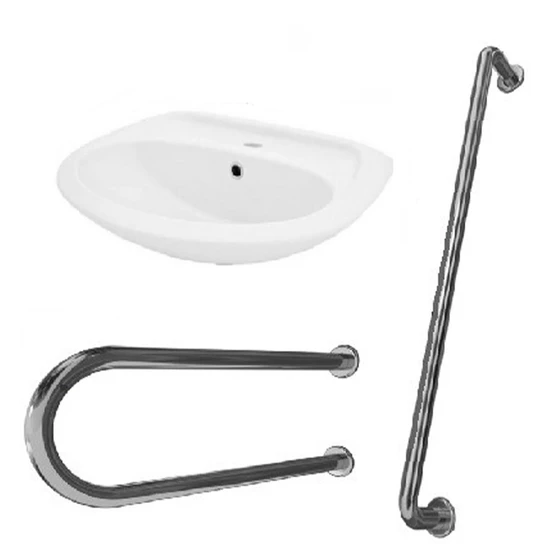 Раковина для инвалидов полукруглая с 2-мя поручнями по ГОСТ