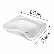 Раковина для инвалидов с изогнутой формой и отверстием под смеситель с габаритами