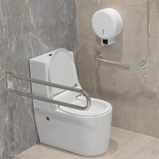 Унитаз высокий с двумя поручнями и держателем для бумаги для инвалидов соответствующий нормам DSTRANA