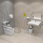 Унитаз с поручнями с системой вызова помощи с раковиной с зеркалом