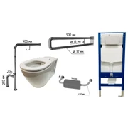 Инсталляция с подвесной унитаз с поручнями и опорой под спину