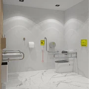 Унитаз с поручнем и система вызова помощи в санузел с кнопкой со шнурком