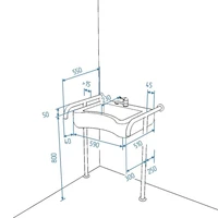 Схема раковины для инвалидов с поручнями по ГОСТ