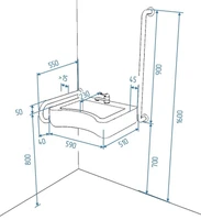 Схема раковины для инвалидов с двумя поручнями по ГОСТ